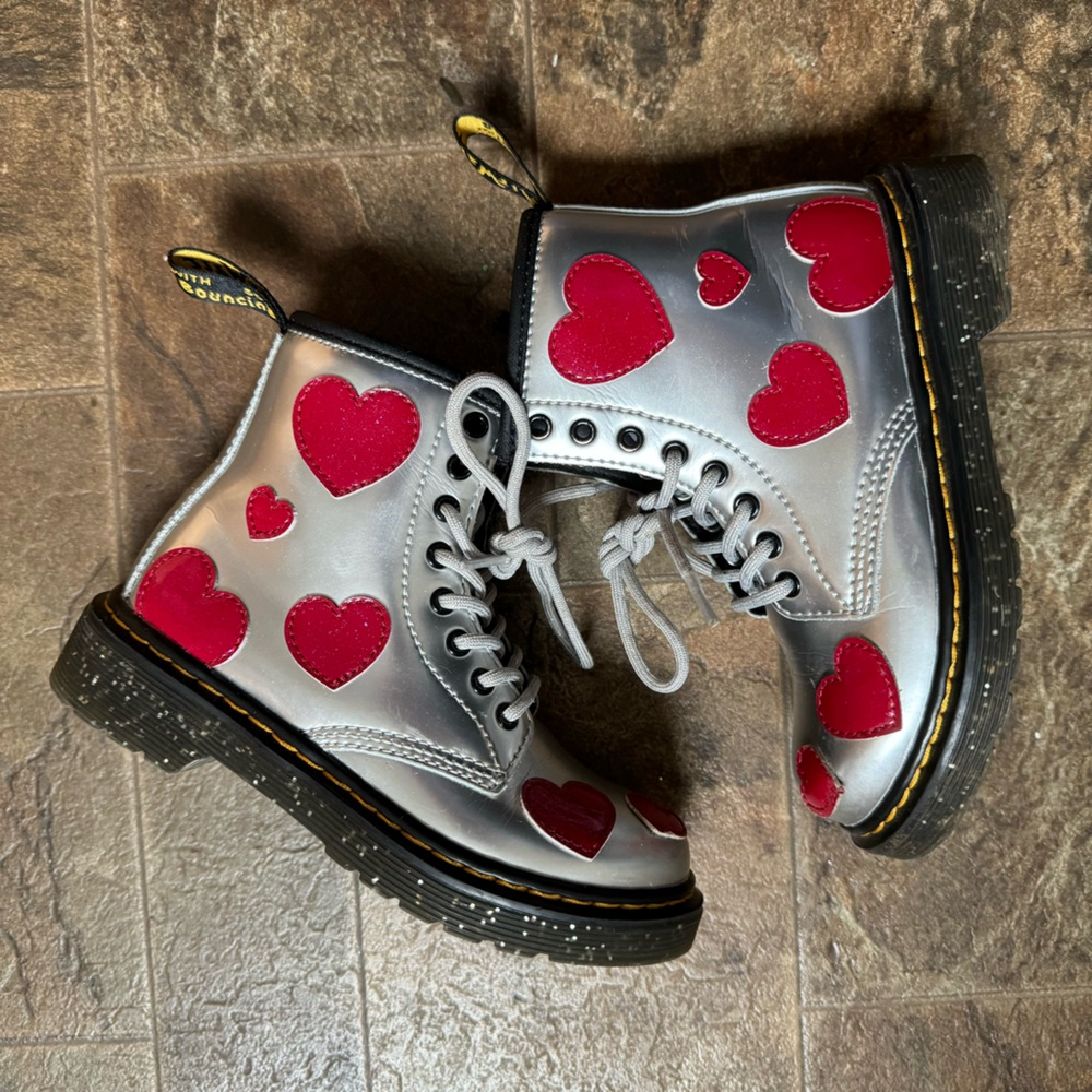 Dr. Martens Silver Heart Little Kid- Girl Boots US Size 12